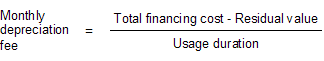 Formula for monthly depreciation fee